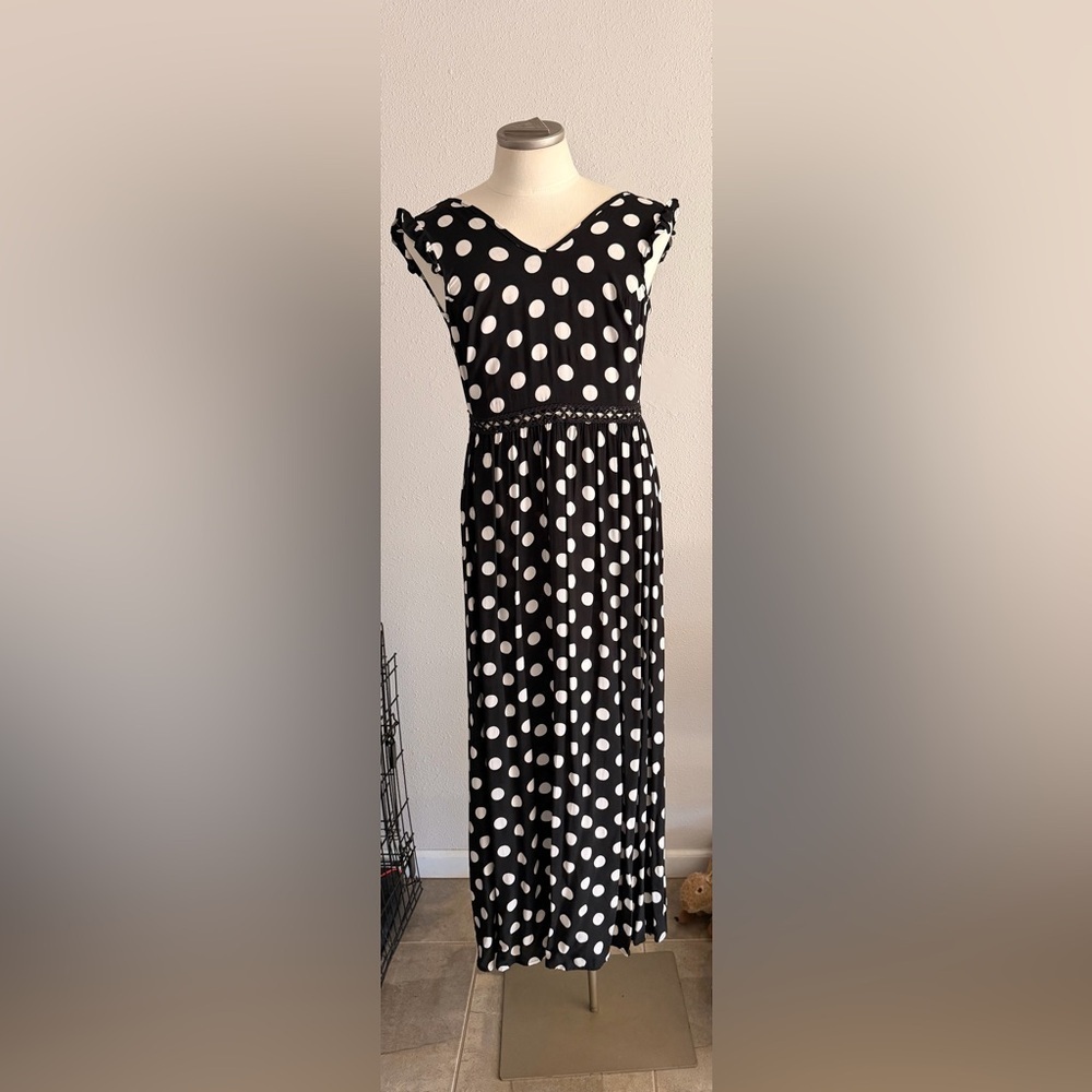 Milan Kiss Black and White Backless Polka Dot Maxi Dress Medium